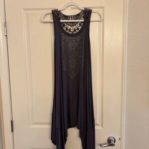 Gray Asymmetrical Sleeveless Sundress with Crew Neck